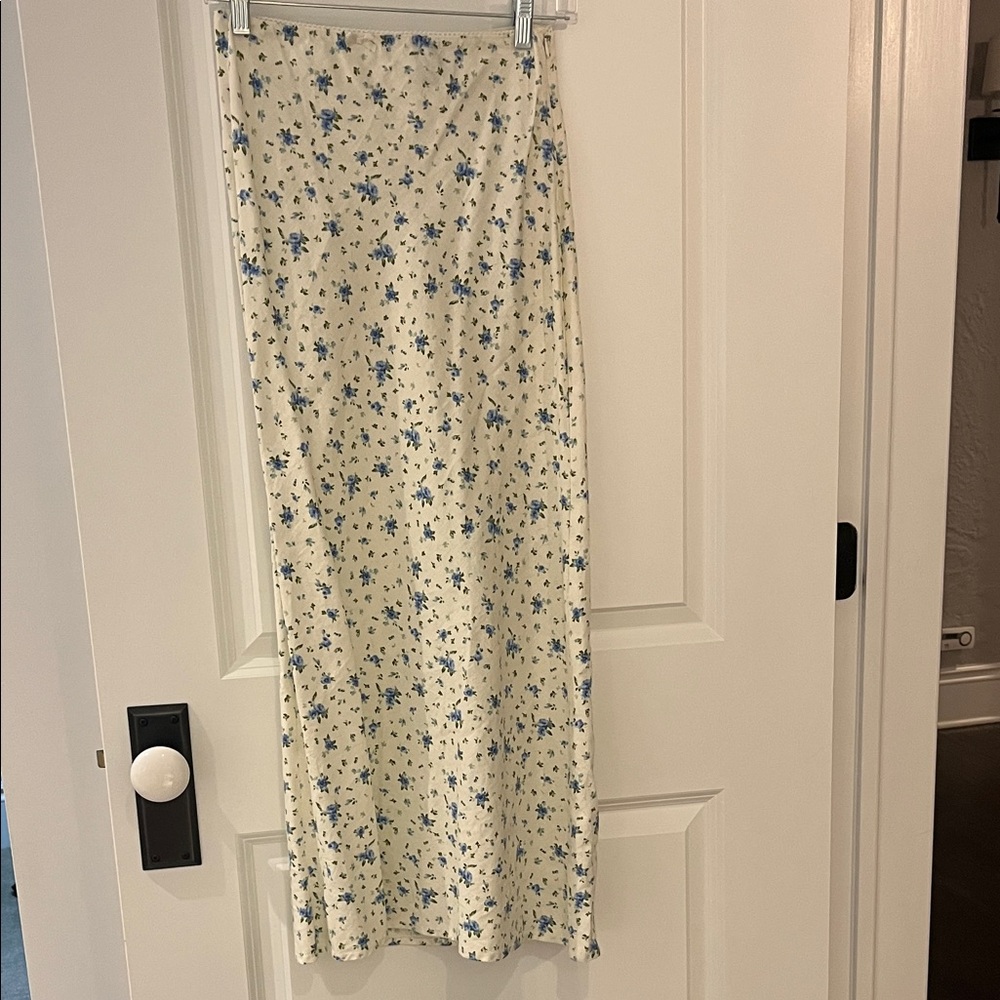 wild fable Cream Maxi Skirt with Blue Floral Print